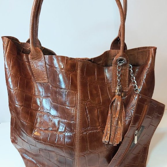 Brand New "Snake Skin" Print Real Patent Leather Bag made in Italy - Picture 1 of 8
